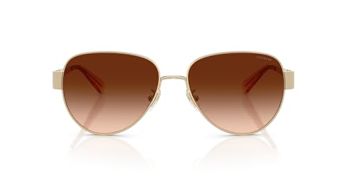 COACH Womens HC7186 Aviator Sunglasses Shiny Light Gold/Brown Gradient 57 mm