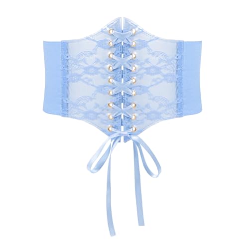 WHIPPY Women Lace-up Corset Waist Belt Transparent PVC Lace Crochet Petal Elastic Wide Belt for Dress