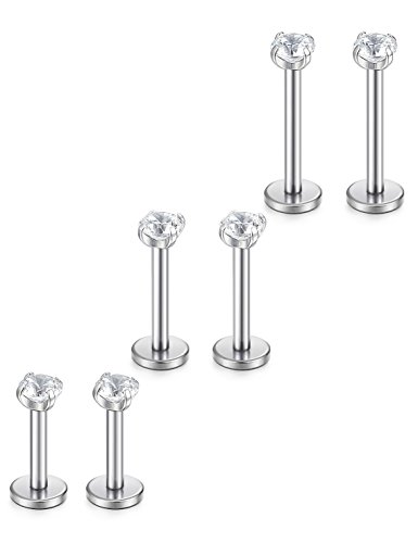 Jstyle Jewelry 316L Stainless Steel 16G 3mm CZ Labret Monroe Nose Piercing Lip Rings Studs Helix Tragus Ear Piercings 2-6 Pcs 6mm 8mm 10m Bar Length 3 Pairs