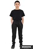 Bonjour Kids Boys Girls Childrens School Jog Pants Sports Games Fleece PE Joggers Trouser Jogging Tracksuit Bottoms Football 3-13 Years Black - Image 6