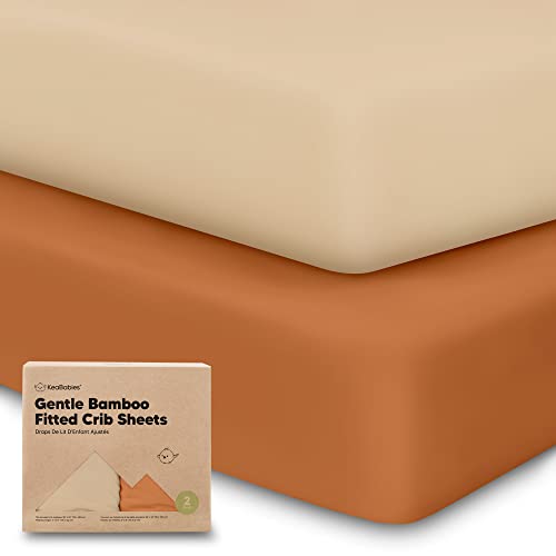 Image of 2-Pack Bamboo Viscose Crib Sheets for Boys, Girls - Fitted Crib Sheet, Organic Baby Crib Sheets Neutral, Crib Mattress Sheet, Toddler Bed Sheets, Baby Sheets for Crib, Unisex Crib Fitted Sheet (Rust)