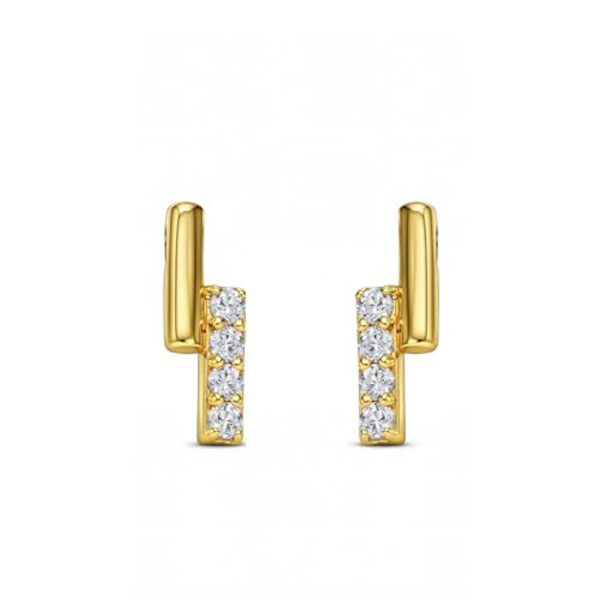 Women's 925 Sterling Silver CZ Bar Stud Earrings, Gold Finish