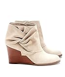 Fashare Womens Wedge Booties Ankle Heels Boots Bow Knot Stacked Heeled Winter Dress Shoes Beige