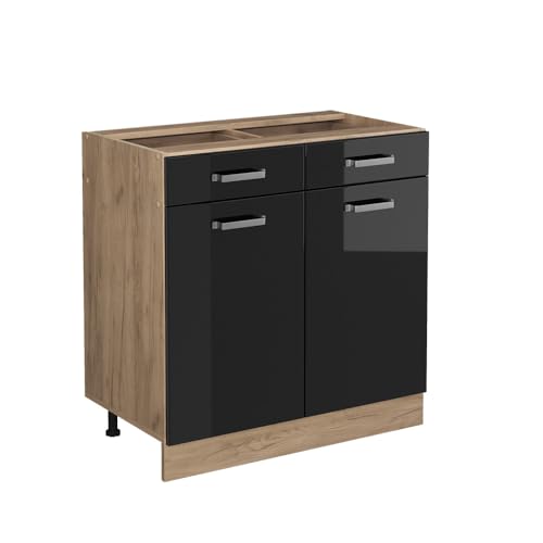 Vicco Küchenunterschrank R-Line, Schwarz Hochglanz, 80 cm ohne Arbeitsplatte, zur freien Kombination innerhalb modularer Küchensysteme
