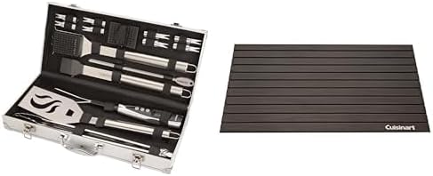 Cuisinart Deluxe 20‑Piece Grill Tool Set with Aluminum Case + BBQ Defrosting Tray, Conductive Aluminum Rapid Thaw Plate – Complete BBQ Prep & Grilling Bundle