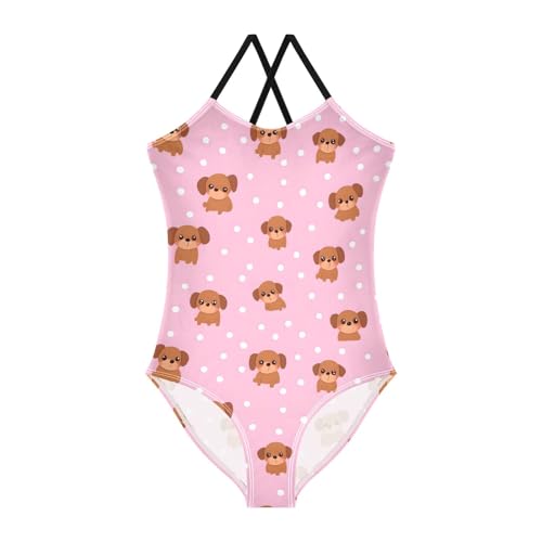 Polka Dot Dog Girls One Piece Swimsuits Quick Dry Beach Swimwear Bathing Suit