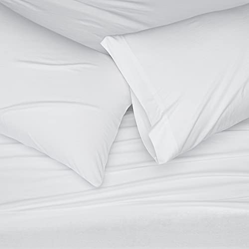 Amazon Basics Cotton Jersey Blend Bed Sheet Set - Queen, White #TOP1