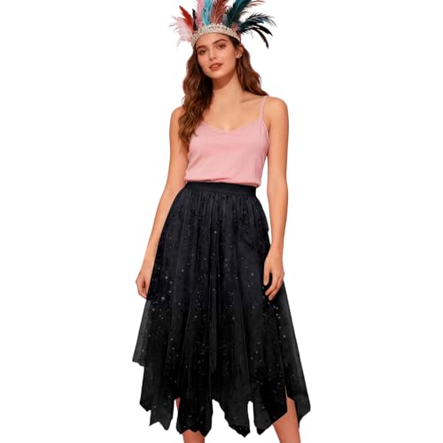Jupe midi en maille pailletée avec tulle et plusieurs niveaux pour femme