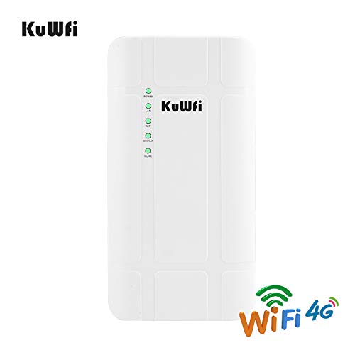 KuWFi 300Mbps Impermeable al Aire Libre 4G LTE CPE Router con Adaptador PoE CAT4 LTE Routers 3G/4G SIM Tarjeta WiFi Router para Cámara IP/Cobertura WiFi Exterior