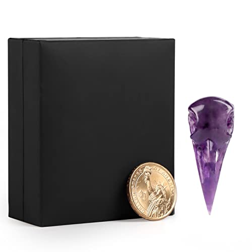 Leadgem Amethyst Crystal Raven Skull Figurine 2.5" Bird Beak Crow Head Statue Healing Animal Gothic Pendant Necklace Gemstone Jewelry For Women Men, Spooky Witchy Room Decor #TOP4