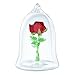 Swarovski Beauty and The Beast Enchanted Rose, Red and Green Crystal with Clear Base and Mouth-Blown Glass Bell Jar, Part of The Beauty and The Beast Collection