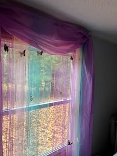 Miniatura 4 de Kenyon Creek Juego de cortinas de dos paneles con bufanda  Estrellas y mariposas que brillan en la oscuridad  Ideal para decoración de dormitorio de