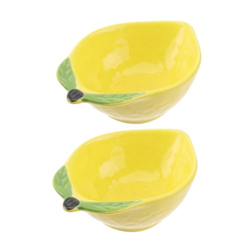 DECHOUS 2pcs Decorative Ceramic Lemon Saucer Multi-function Fruit Serving Plate for Desserts Snacks and Kitchen Decor Eco-friendly Kitchen Accessory for Dining Tables
