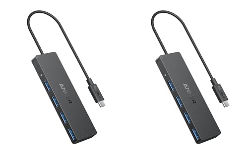 Image of Anker 4-Port USB 3.0 Hub with 5Gbps Data Transfer, Ultra-Slim Data USB C Hub [Charging Not Supported], for MacBook, iMac, Surface, Mobile HDD, and More (USB-C, 0.7 ft) (Pack of 2)