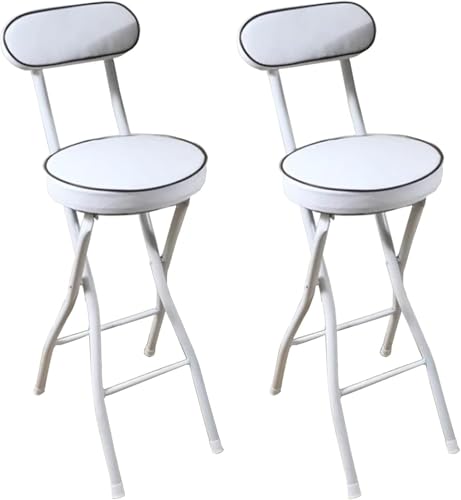 OZBME Taburetes de Bar Plegables con Respaldo - Asiento Alto Acolchado para Cocina y desayunador, Altura de 66 cm, reposapiés de Metal, Elegante Color Blanco (1 Pieza, 2 Unidades, Altura de 56 cm)