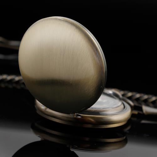 Image of Mens Pocket Watch Skeleton Mechanical Hand Winding Half Hunter Silver Black Golden Case Roman Numerals with Gift Box