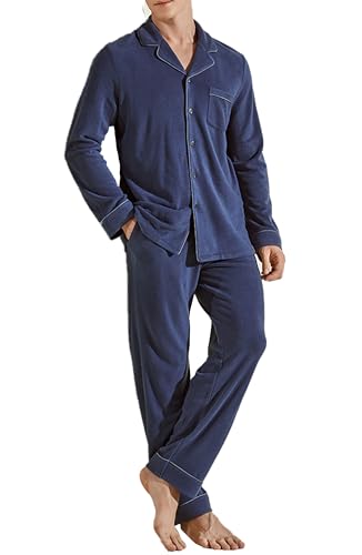 Pyjama à revers pour hommes ensemble 2 pièces léger avec boutons et poches