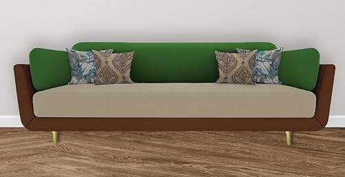 Image of Black Wood Modern Mid Century Velvet 3 Seater Sofa with Three Colour Shade with Extended Warranty for Bedroom, Living Room, Dining Room (Brown Beige Green, 3 Seater)