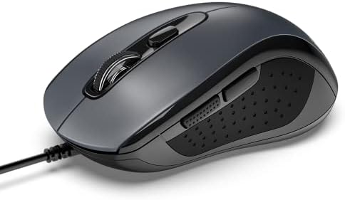 TECKNET Wired Mouse, USB Wired Computer Mouse, 3600DPI 4 Adjustable Levels, 6-Button Ergonomic Mice, Home and Office Mouse for Laptop PC Desktop Notebook - Grey