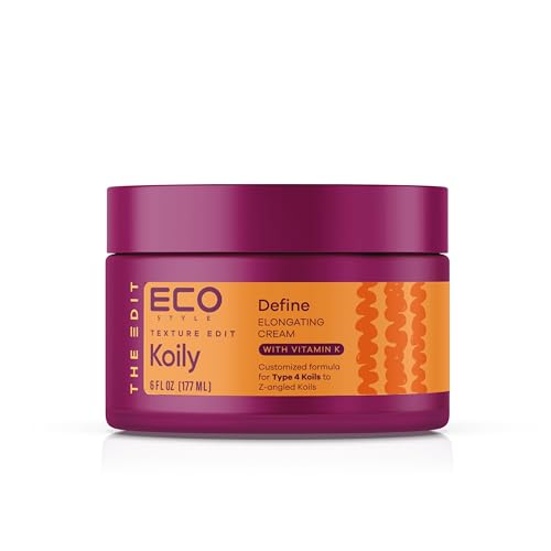 Eco Style Elongating Cream, Texture Edit, Koily Define Gel Para Cabello for Type 4 curly hair, 6oz.