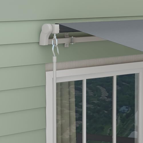 Outsunny Gelenkarmmarkise mit Handkurbel höhenverstellbar Markise Sonnenschutz UV-beständigl Balkonmarkise inkl. Wandhalterung Sonnenmarkise 395cm breit für Terrasse Balkon Weiß+Grau