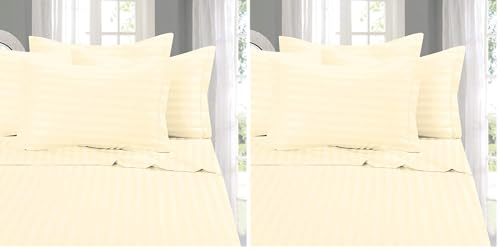 Image of Elegant Comfort Softest and Coziest 4-Piece Sheet Set - 1500 Thread Count Egyptian Quality Luxurious Wrinkle Resistant 6-Piece Damask Stripe Bed Sheet Set, Twin XL, Ivory (Pack of 2)