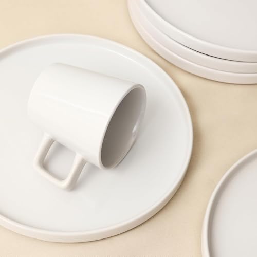 Image of Stone Lain Celina Modern Stoneware 16-Piece Dinnerware Set, Plates and Bowls Set, White Glossy, Dish Set Service For 4