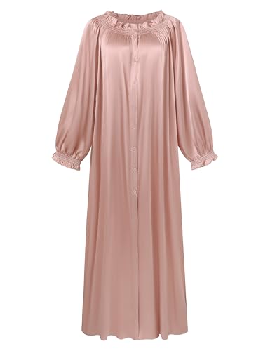 Image of PRODESIGN Long Nightgowns for Women - Long Sleeve Vintage Off the Shoulder Sleepwear Victorian Nightdress Button Up Nightgown