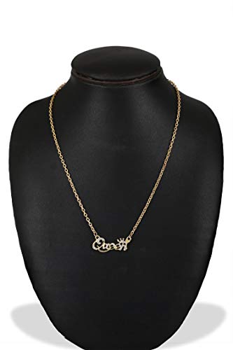 Image of Yellow Chimes Pendant for Women Alphabetical Queen Crown Clavicle Rhinestone Short Chain Gold Plated Chain Necklace for Women and Girl's Valentine Gift for Girls