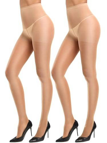 Image of CozyWow 40D Sheer Tights for Women, Durable Control Top Pantyhose, High Waist Stockings with Reinforced Toe