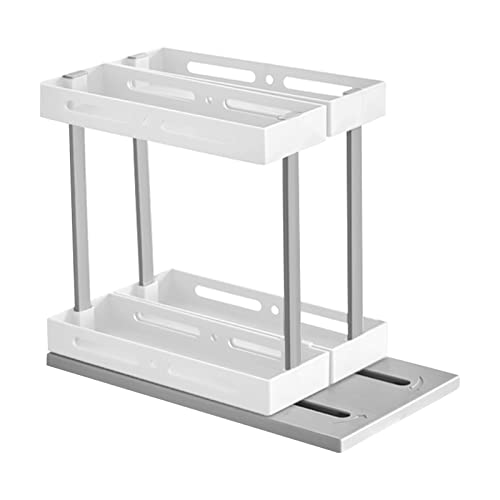 DULRLLY Rotating Spice Rack Organizer, 2 Double-Decker Spice Shelves, Pull Out Kitchen Cabinet Organizer for Stores Prescriptions, Spices,Condiments, Grey