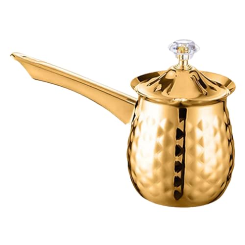 TEHAUX Caffettiera Turca in Acciaio Inossidabile Piccola e Compatta per Induzione e Piani Cottura Versatore Anti-goccia Design Vintage Color Oro per Cucina Ufficio e Viaggi