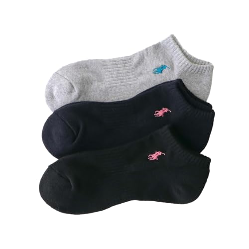 Polo Ralph Lauren 93246912 Womens Socks (3 Pair Set) Footed Pile One-Point Sneakers Socks Unisex Adult 02. Gray x Navy x Black 29-33 US