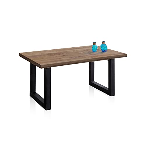 duehome | Loft, Mesa Fija de Comedor, Mesa para Salon, Acabado en Roble Boreal y Negro, Medidas: 160 cm (Largo) x 100 cm (Ancho) x 76 cm (Alto)