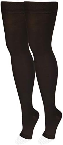 NuVein Medical Compression Stockings, 20-30 mmHg Support, Women & Men Thigh Length Hose, Open Toe, Black, Medium