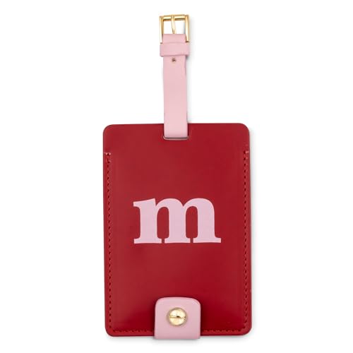 Kate Spade New York Leatherette Luggage Tag with Secure Strap, Colorful Suitcase Identifier for Travel, Monogram Bag Tag ID (M)