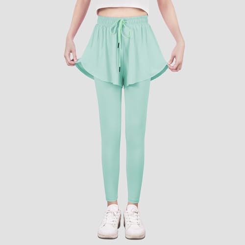 Yoga-Active-Leggings-for-Girls-2-in-1-Preppy-Kids-Flowy-Skorts-Tight-Yoga-Pants-Tennis-Skirted-Leggings-with-Pocket