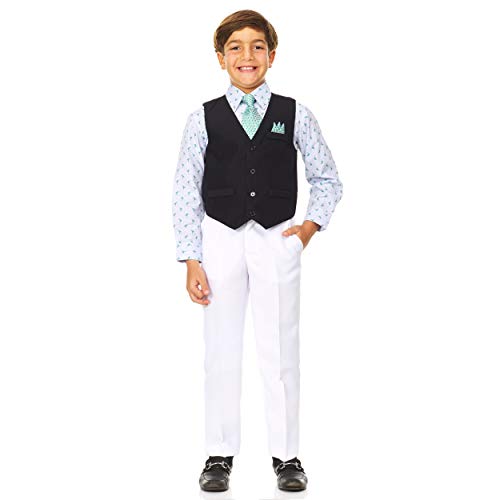 Vittorino Boys 4 Piece Holiday Suit Set With Vest Shirt Tie Pants And Hankerchief, Navy/White/Frogs,4T #TOP23