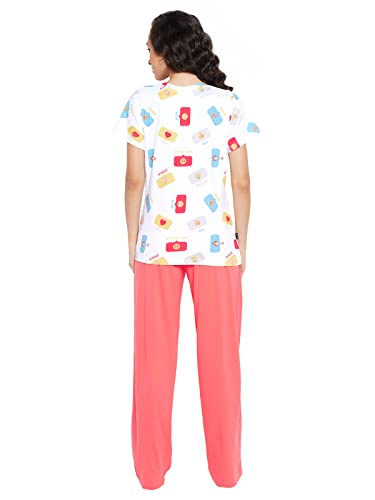Image of Clovia Women's Cotton Printed T-Shirt & Basic Pajama Set