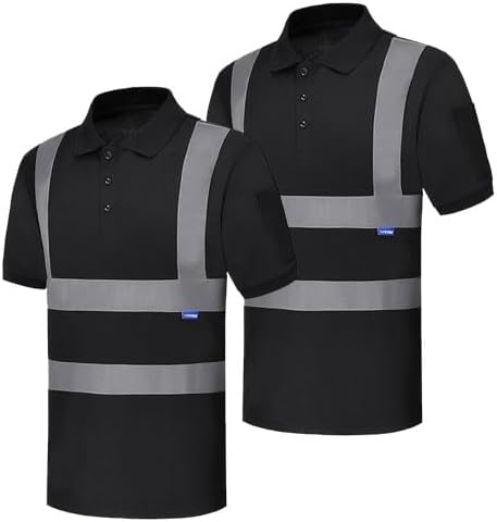 Hi-Vis Safety Polo Shirt with Reflective Strips, High Visibility Construction Work Shirt for Men