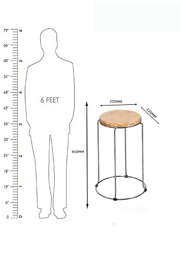 Image of NGFC Steel Stool for Indoor /Outdoor Use - Home, Medical, Hospital, Food, Doctor, Kitchen, Office, Cafe, Cafeteria, Metal Bar Stool (Wood Round Seat, Silver pk1)