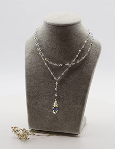 LTC Designs Austrian Crystal Aurora Borealis Beaded Hand Linked Y Necklace3