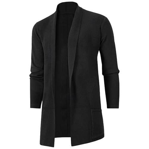 JEShifangjiusu Mens Autumn Comfortable Knit Outerwear Long Open Front Cardigan Sweater Slim Fit Outdoor Soft Knitwear