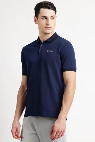 Image of Reebok Men's Jacquard Collar Polo T-Shirt, Smart Casual Regular Fit Polo Tee with Premium Detailing for Work and Weekend Wear
