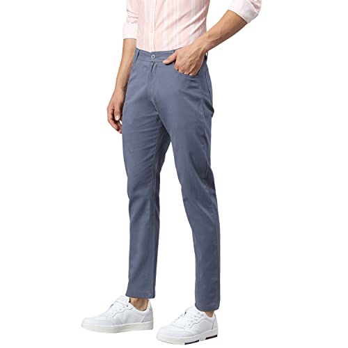 Image of Hubberholme Men's Tapered Fit Cotton Trousers, Ankle Length Button Closure Chinos