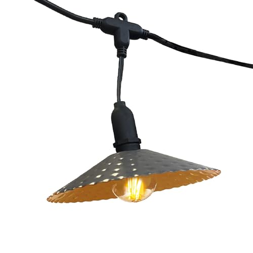 Guirlande lumineuse extérieur 10 abat-jour en acier style vintage MINI VINTY LIGHT HYBRID LED blanc chaud 6m solaire et sur secteur