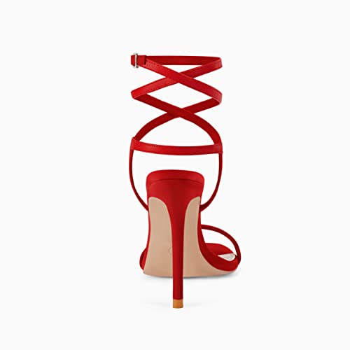 Coutgo Womens Strappy Lace up Heels Sandals Sexy High Heeled Ankle Strap Summer Dress Shoes, Red, Size 6.5 by Coutgo - Used condition - Image 4