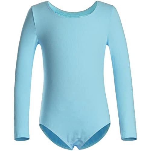 DANSHOW Girls' Team Basic Long Sleeve Leotard for Toddler Gymnastics Dance Ballet M (Age: 4-6 years) Long Sleeve Light Blue