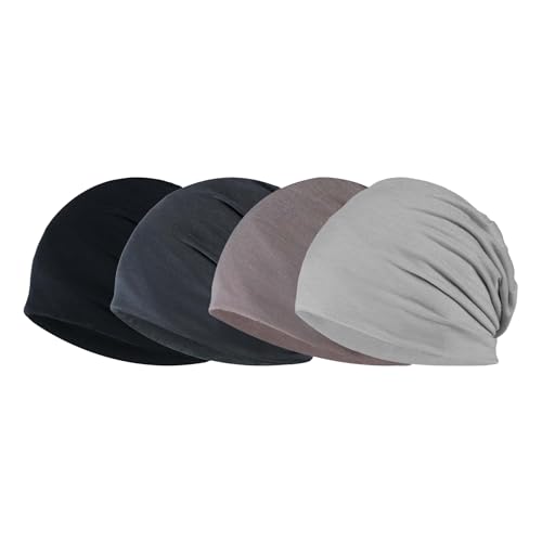 Tisoloow Gorro de algodón holgado para hombres y mujeres, ligero, grande, fino, suave, transpirable, para dormir, Negro, gris oscuro, café y caqui, talla única