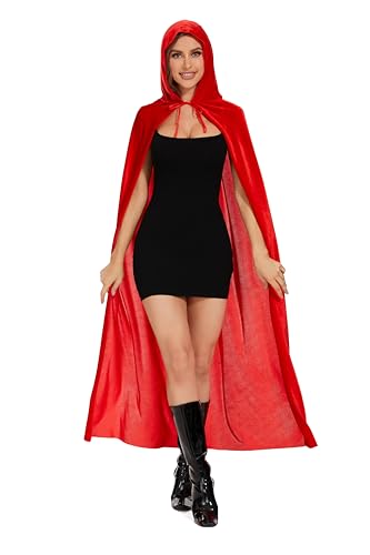 Raven Cape With Hood - Red and Purple Velvet Cloak for Women Cosplay Costume - Black Hooded Cape - Size M